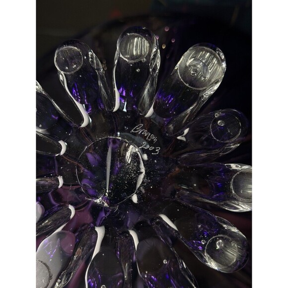 Large 14" Ed Branson Signed 2003 Blown Art Glass Arbor Violet Centerpiece Bowl - Picture 11 of 14